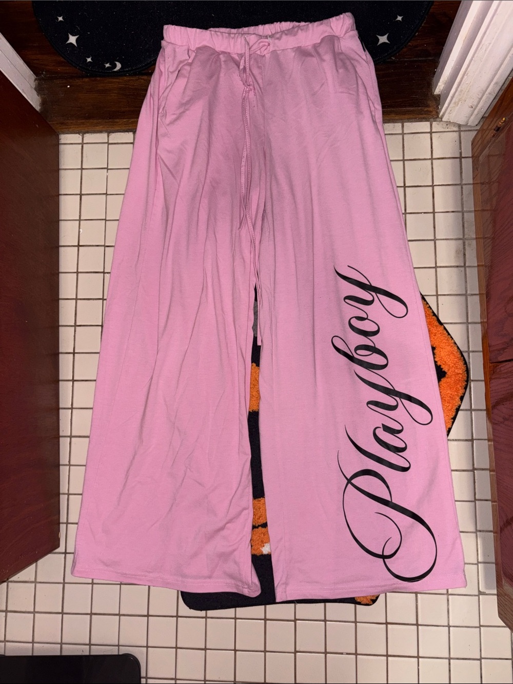 PLAYBOY Pink and Black Wide-Leg Lounge/Pajama Pants with Script Logo
